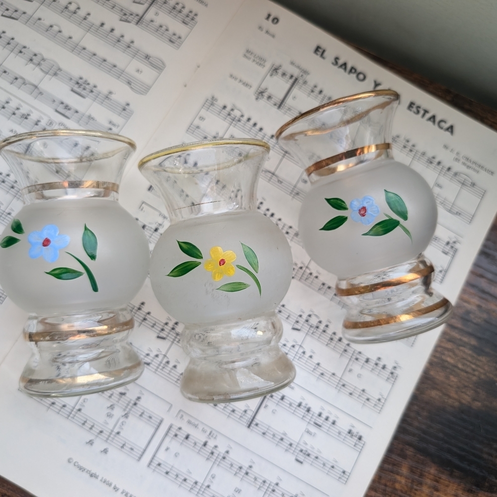 Vintage Small Glass Vases with Floral Design
